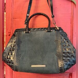 Elegant Brahmin Arden satchel in Ivy Cellini (Rich Green) Leather and Suede